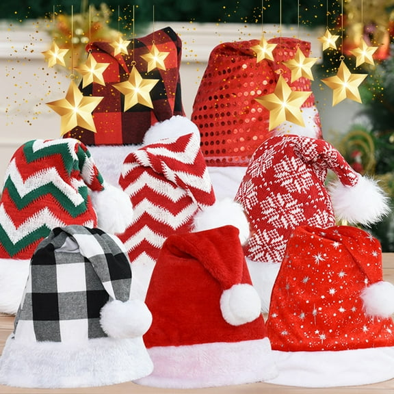 Ludlz Christmas Santa Hat Plaid Santa Hat Plush Hat for Christmas Party and Holiday Event