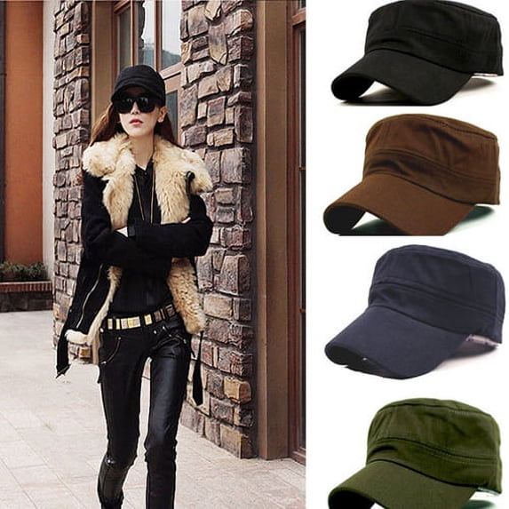 Ludlz Classic Women Men Adjustable Plain Vintage Army Military Cadet Style Cap Hat