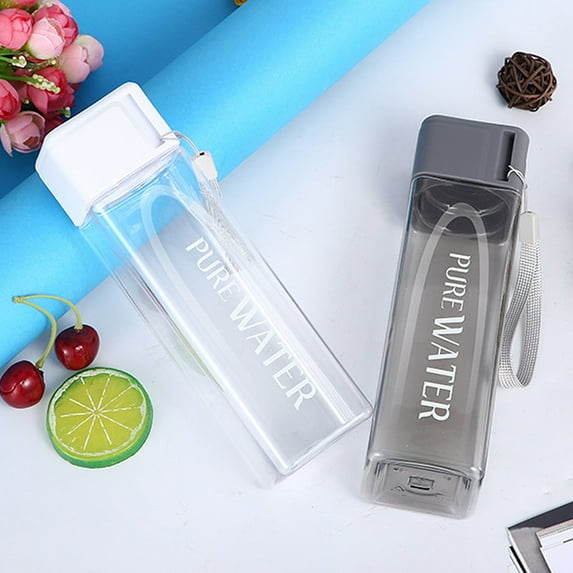 Ludlz Clear Square Milk Bottles BPA Free Portable Water Bottle For Outdoor Sports Travel Camping Activities Tea Milk Fruit Water Cup 480ml Transparent Drink Bottle with Rope