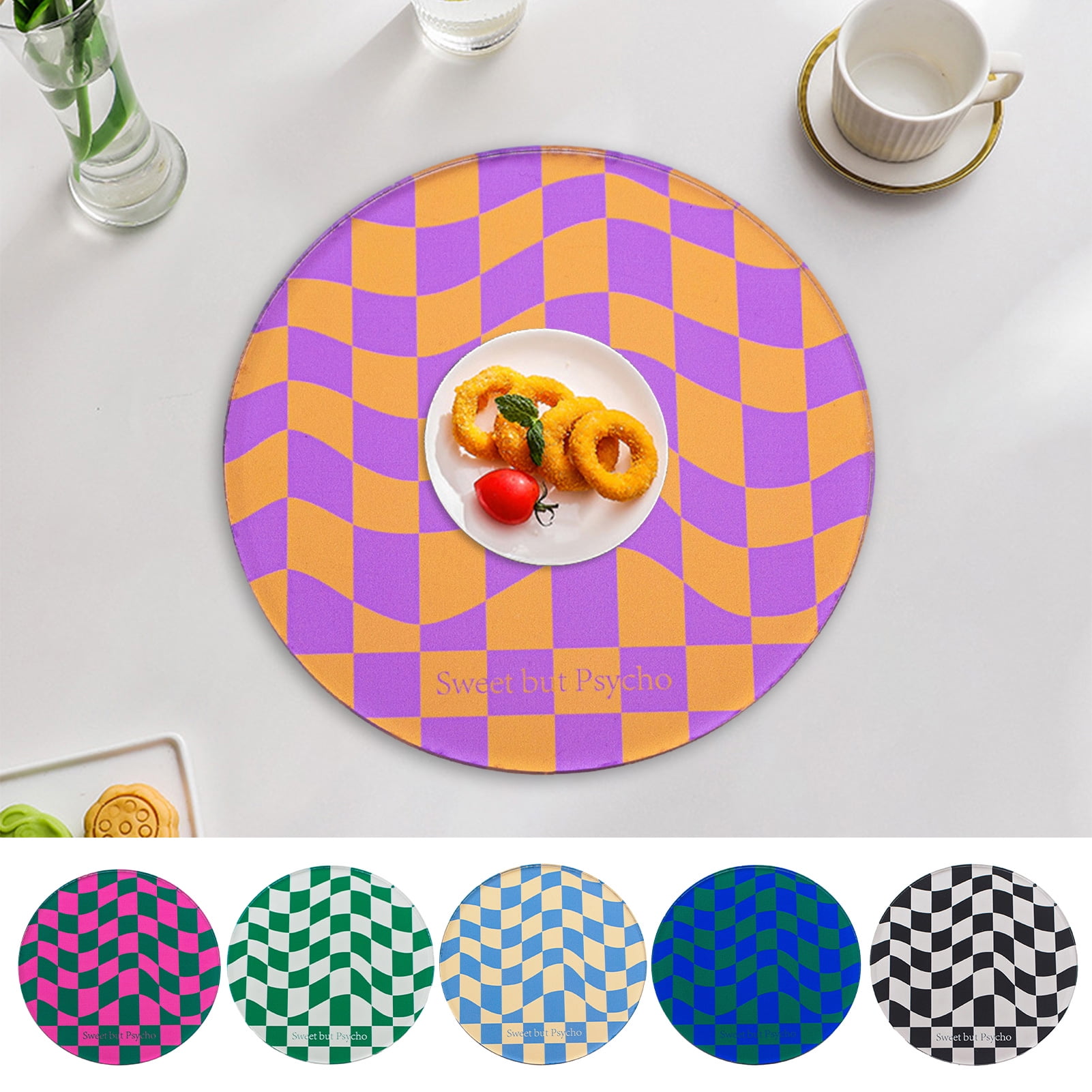 Ludlz Coaster Exquisite Checkerboard Acrylic Coaster Stylish Rounded Placemat for Coffee Tea
