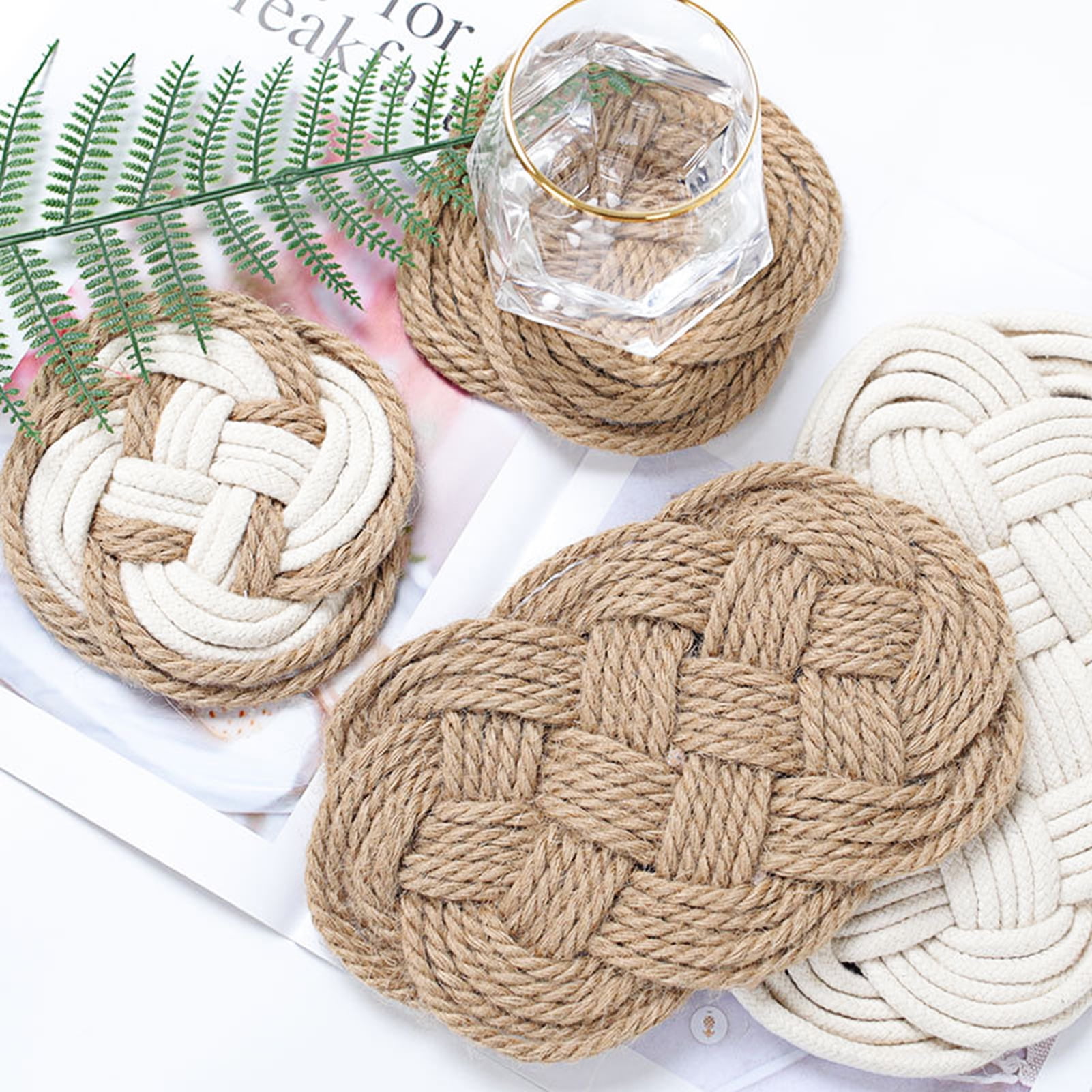 Ludlz Coaster Handmade Heat Insulation Nordic Style Rattan Thread Jute ...