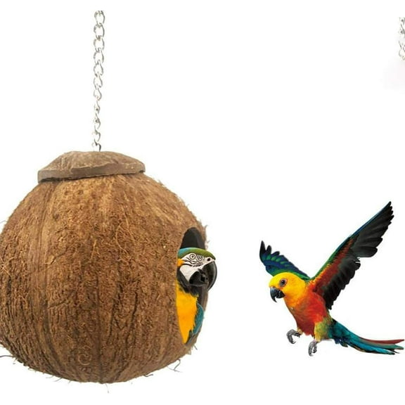 Ludlz Coconut Bird Nest,Natural Coconut Shell Bird Nest House Hut Cage for Pet Parrot Budgies Parakeet