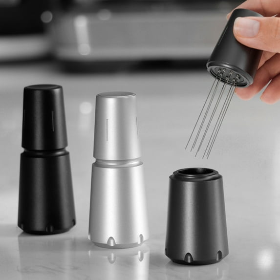 Ludlz Coffee Powder Needle with Base Easy to Storage Uniform Distribution 304 Stainless Steel Cafe Handheld 8-pin Coffee Powder Needle Daily Use