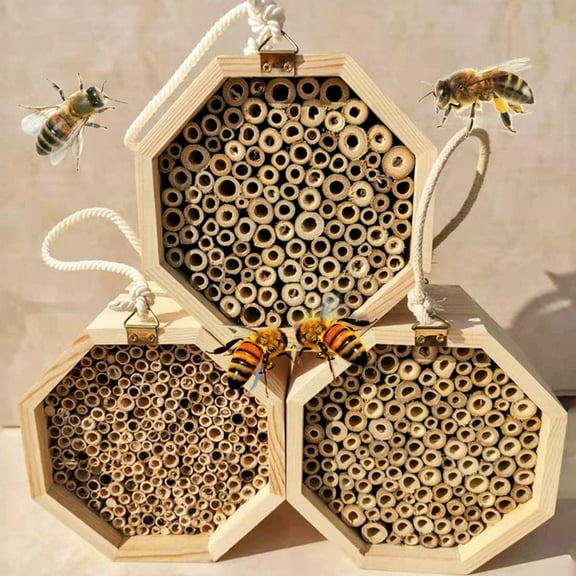 Ludlz Creative Wooden Tube Bee Hive Insect House Mating Box Garden Beekeeping Supply