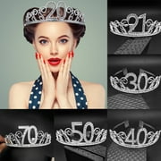 Ludlz Crystal Birthday Crown Princess Birthday Tiara Hair Accessories Happy Birthday Crown Tiara for Women (20/21/30/40/50 Birth Crown)
