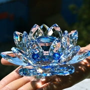 Ludlz Crystal Sapphire Crystal Lotus Flower Feng Shui Home Decor with Gift Box Artificial Quartz Crystal Lotus Flower Figurine Wedding Party Decor Souvenir