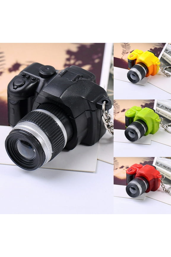 Cute Mini DSLR Camera LED Lighting Voice Pendant Keychain Key Ring Gift Decor