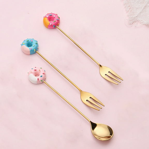 Ludlz Cute Stainless Steel Cartoon Design Kid Spoon Donut Coffee Fork Dessert Tool