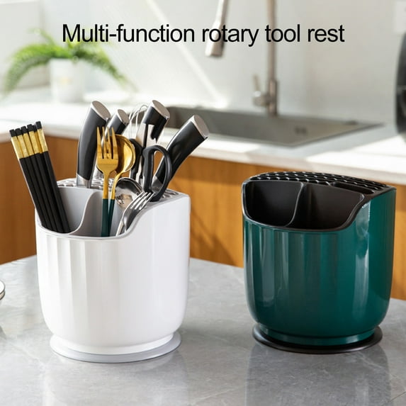 Ludlz Cutlery Storage Rack Large Capacity 360-degree Rotation Chopsticks Fork Spoon Container Home Supplies