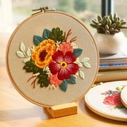 acdanc Ludlz DIY Embroidery Starter Kit, Cotton Cloth with Stamped Pattern, Color Cross Stitch Threads Needle Point Project, Flowers Series