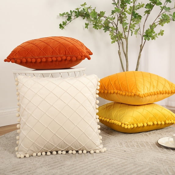Ludlz Decorative Pillowcase with Tassel Plush Rhombus Shape Design Cushion Case Household Supplies