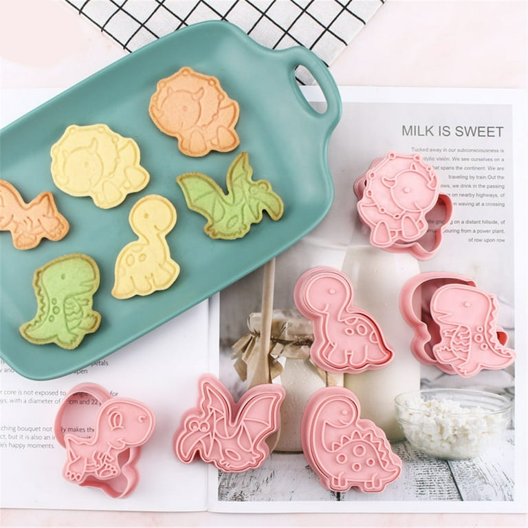 Ludlz Dinosaur Cookie Cutter Set - 6 Piece - Cookie Fondant Molds for  Birthday Party 3D Cartoon Dinosaur Shape Pattern Cookie Plastic Pressing  Biscuit Mold 