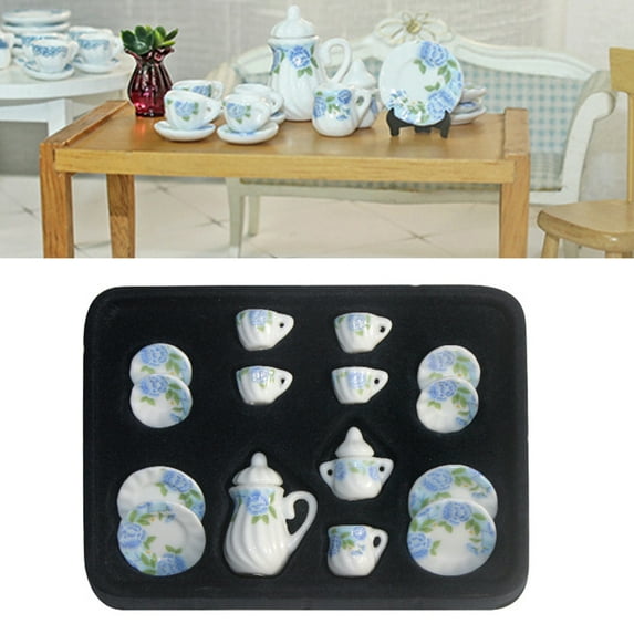 Ludlz Doll House Miniature Mini Ceramic Tea Set Model Fairy Garden Decor Ornaments