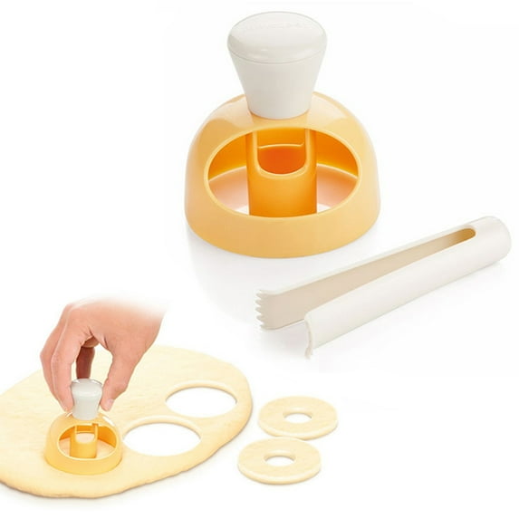 Ludlz Donut Cutters Set,Cookie Cutter Round for Baking Donut Mould Maker Plastic with Dipping Plier, Cake Mold Biscuit Cutter Non-Stick Mold Baking DIY Donut Tools