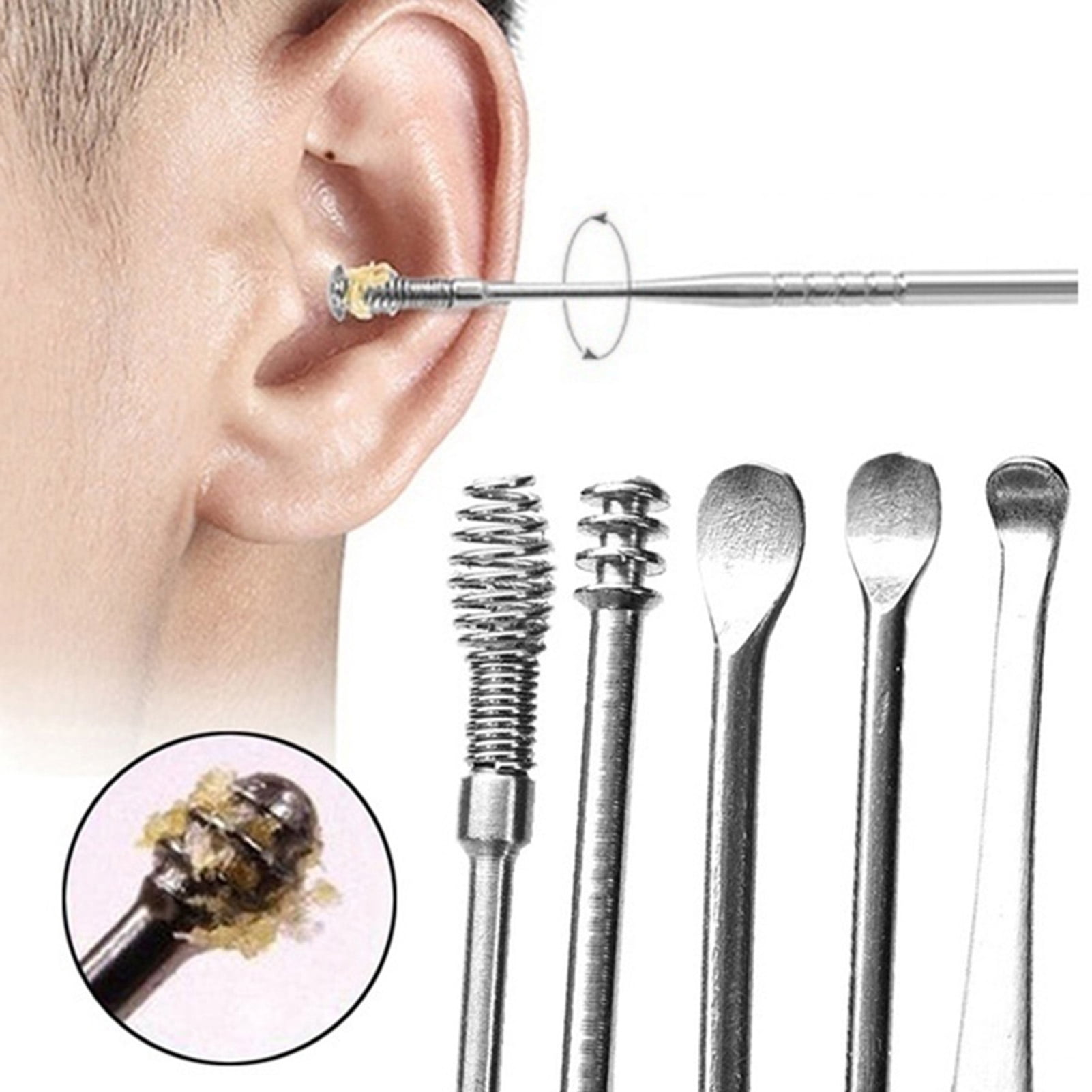 Ludlz 5Pc Earwax Removal Kit Stainless Steel Ear Curette, Tweezer, Canal Dilator, Ear Pick Set