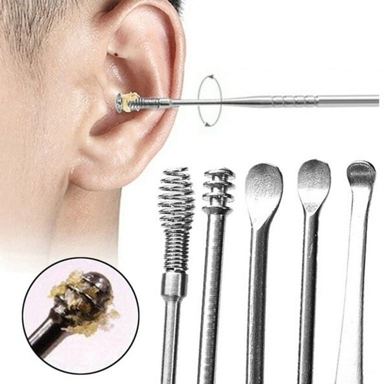 Ludlz Earwax Removal Kit 5 Pcs, Ear Wax Cleaning Tool Set, Stainless Steel  Ear Curette, Earwax Tweezer, Ear Canal Dilator, Ear Wax Remover Tool with