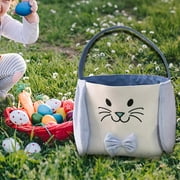 Ludlz Easter Bunny Basket Egg Bags for Kids,Canvas Cotton Personalized Candy Egg Basket Rabbit Print Buckets with Fluffy Tail Gifts Bags for Easter