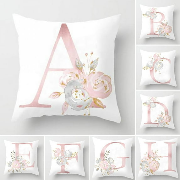 Ludlz English Alphabet Floral Print Pillow Case Waist Cushion Cover Wedding Bed Decor