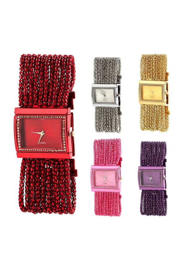 Ludlz Fashion Women Rhinestone Multi-Layer Bead Chain Analog Quartz Bracelet Watch