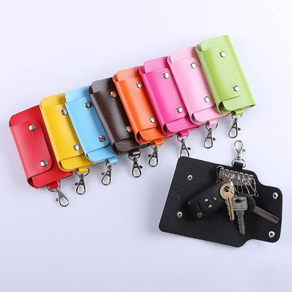 Ludlz Faux Leather Key Organizer Case Keychain Holder Magnetic Button Pouch Bag Gift