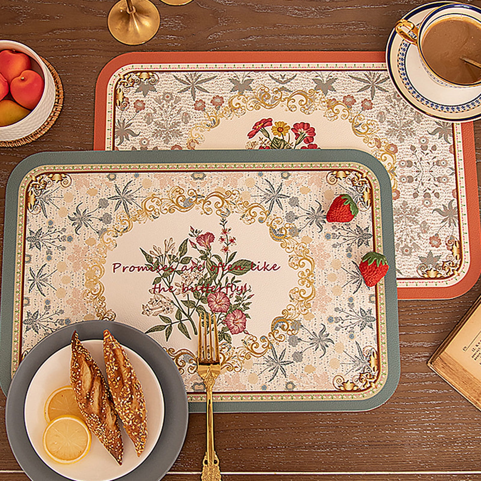 Ludlz Faux Leather Placemat Waterproof Wear Resistant Lichee Pattern