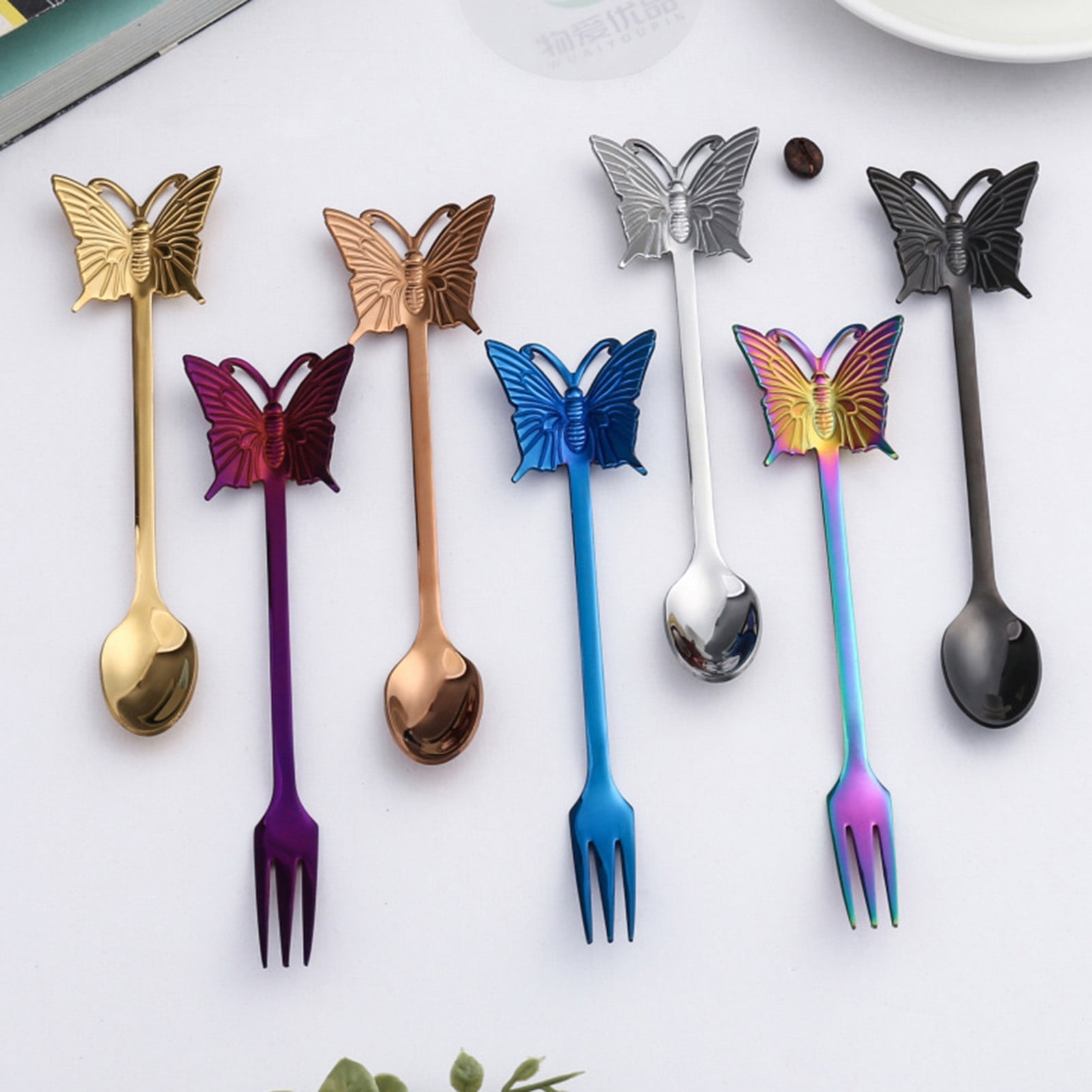 304 Stainless Steel Butterfly Spoon Fork Coffee Mixing Spoon - Temu