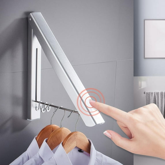 Ludlz Folding Collapsible Wall Mounted Clothes Storage/Drying Rack Folding Wall Mounted Clothes Airer Coat Hanger Adjustable Organizer Drying Rack