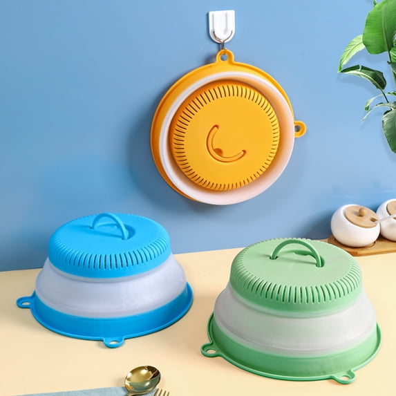 Ludlz Food Cover Food Grade BPA-Free Fine-Hole Foldable Portable Handle Oil-proof Multi-purpose Microwave Plate Folding Lid Cover for Kitchen