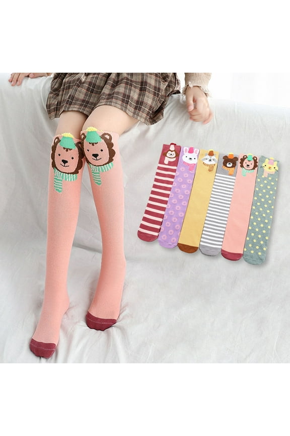 Girls Knee High Socks for Child Boot Fun Crazy Long Tall Funny Animal Colorful Kids Socks Kid Girl Lion Fox Monkey Thigh High Over The Knee Stockings Cotton Long Socks