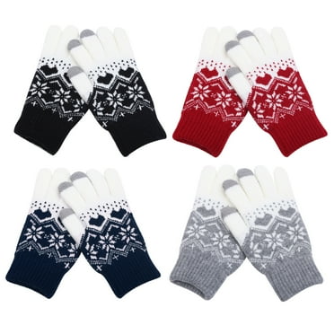 Ludlz Gloves Snow Flower Warm Knit Winter Gloves Christmas Gifts Stocking Stuffers for Women