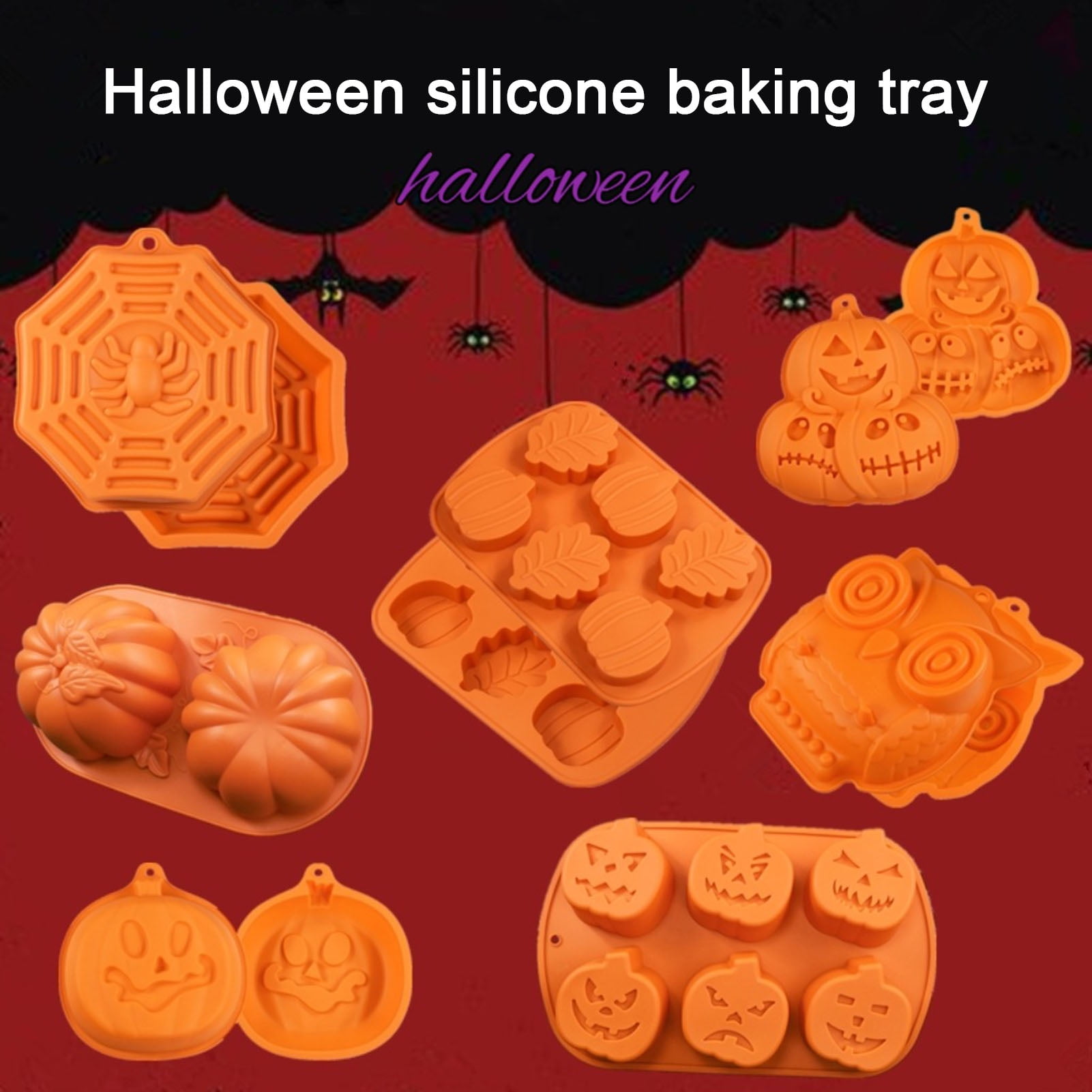 Halloween Silicone Baking Molds 3-Piece Set - Tombstone, Castle, Pumpkin Designs For Chocolate, Candy, Soap