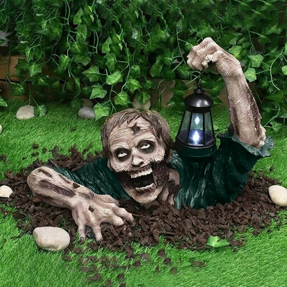 Ludlz Halloween Zombie Statue with LED Lantern, Halloween Outside Decorations Waterproof Garden Ornaments for Outdoor Lawn Yard Halloween Decoration
