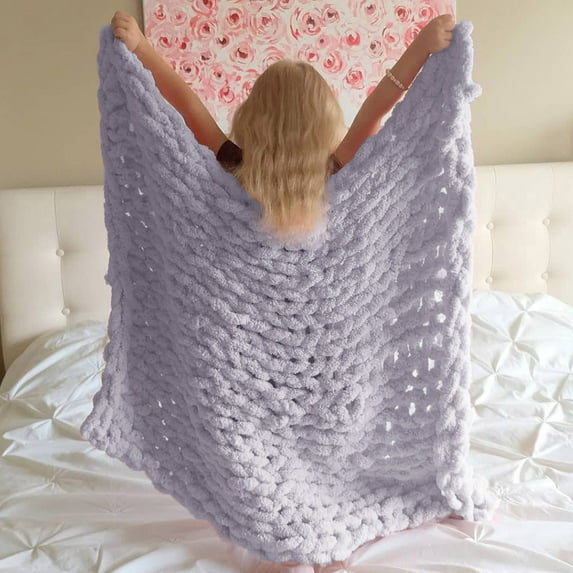 Ludlz Handmade Knitting Thick Yarn Bulky Winter Soft Warm Blanket Home Sofa Decor