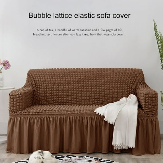 Ludlz High Elasticity Cushion Cover Wear Resistant Polyester Stretch Skirt Seersucker 1-Piece Sofa Cover for Home