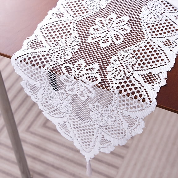 Ludlz Hollow Table Runner Exquisite Workmanship Soft Comfortable Touch Fringed Trim Table Runner Home Accessories