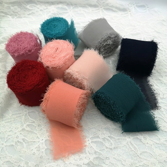 Ludlz Home Handmade Fringe Chiffon Silk-Like Ribbon Dusty Ribbons for Wedding Invitations, Bouquets, Gift Wrapping Frayed Edged Wrinkle Chiffon Silk Ribbon Decor Prop