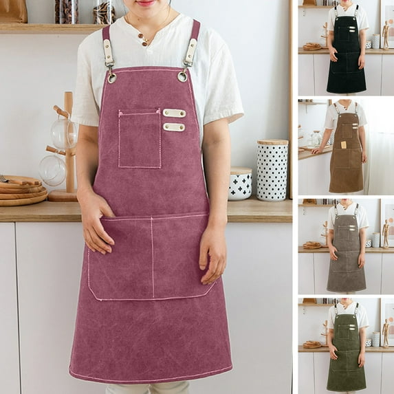 Ludlz Household Cleaning Apron with Multifunctional Pockets Anti-fouling Garden Planting Florist Apron Waterproof Oil-proof Chef Cooking Apron for Cafe Restaurant Hotel Kitchen