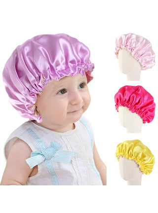 Hat Hut Kids Satin Bonnet Sleep Cap for Curly Hair Adjustable Silk Hair Cap  for Baby Sleeping Hair Bonnet for Toddler Child Black