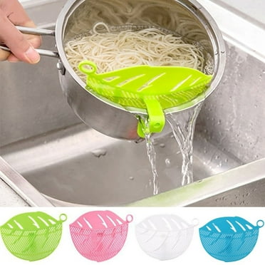 Ludlz Kitchen Gizmo Strain Strainer, Clip On Silicone Colander, Fits all Pots and Bowls - Kitchen Leaf Shape Rice Wash Sieve Strainer Noodles Beans Peas Cleaning Tool