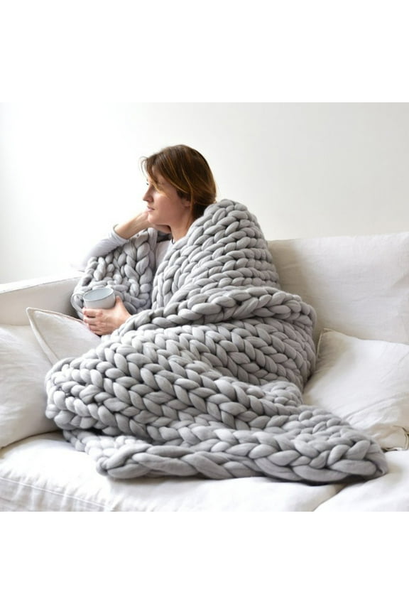 Ludlz Knit Blanket Chenille Throw 50 * 50 Winter Handmade Knitting Soft Warm Thick Yarn Knitted Blanket Home Bed Decor