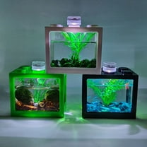 Ludlz LED Display Fish Tank Small Desktop Aquarium Starter Kit with Lid for Snail Tropical Fish