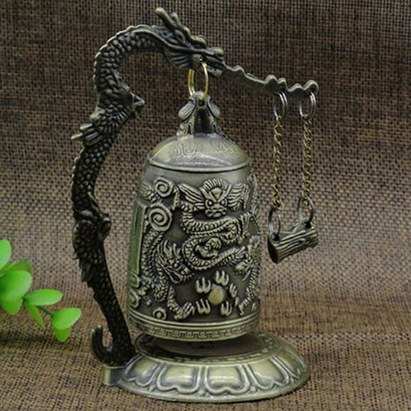 Ludlz Lock Dragon Carved Buddhist Good Luck Bell Geomantic for Meditation Altar
