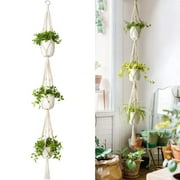 Ludlz Macrame Hanger 3 Tier Indoor Outdoor Hanging Planter Basket Cotton Rope with Beads 70 Inches