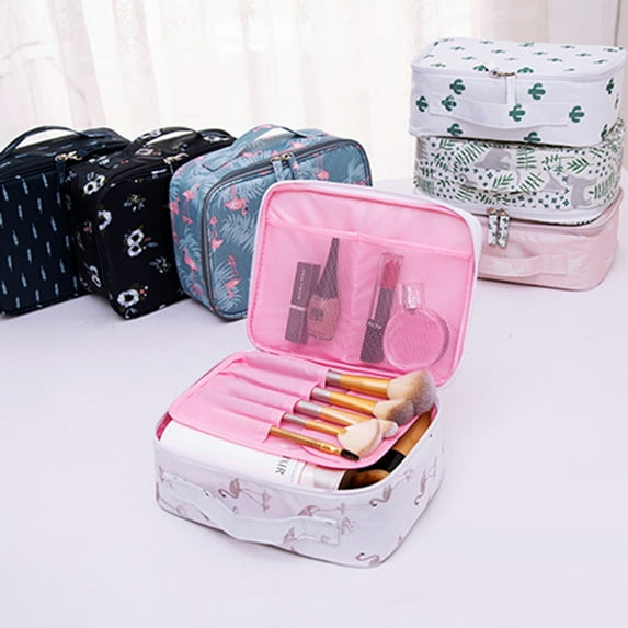 Ludlz Makeup Bag 2 Layer Portable Train Cosmetic Case Organizer Portable Floral Print Makeup Brushes Holder Storage Pouch Cosmetic Bag Adjustable Dividers