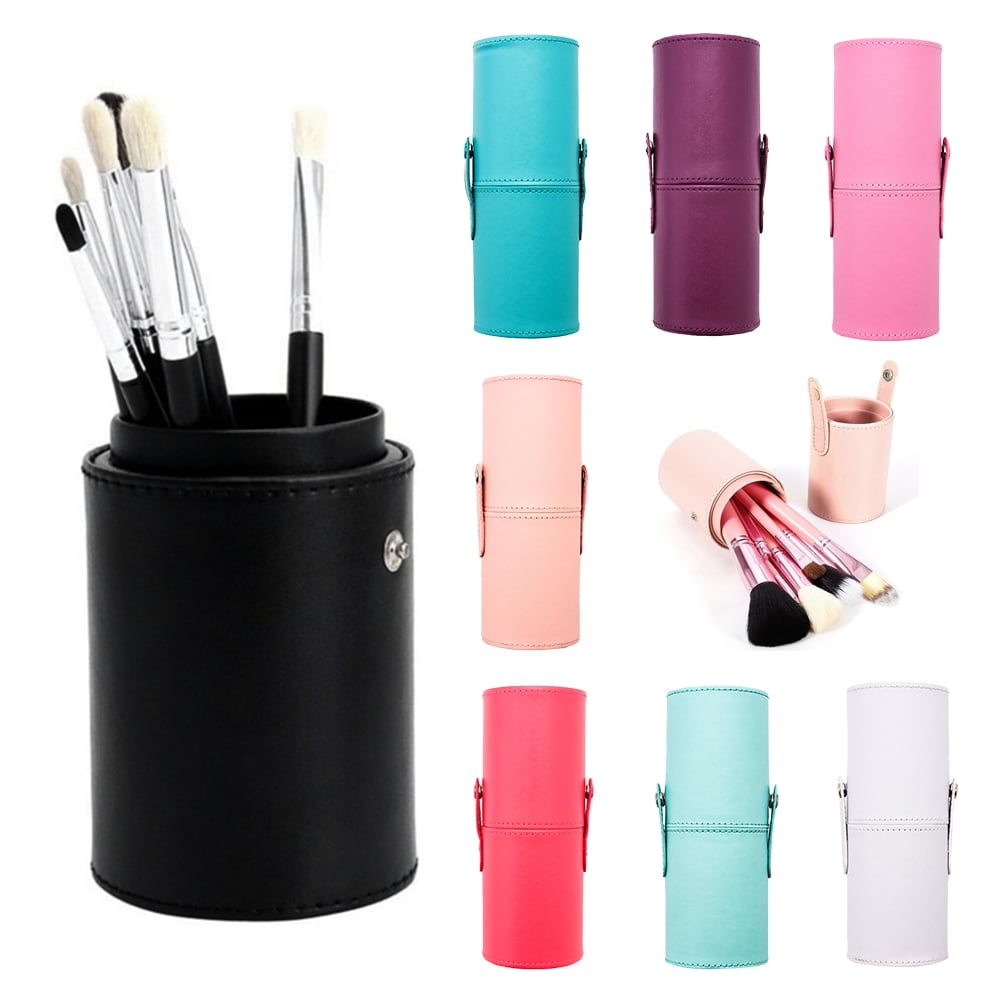 Ludlz Makeup Brush Holder with Lid- Large Pu Leather Make Up Cosmetic Cup  Holders Storage Organizer Case Box Travel Makeup Brush Pen Storage Empty