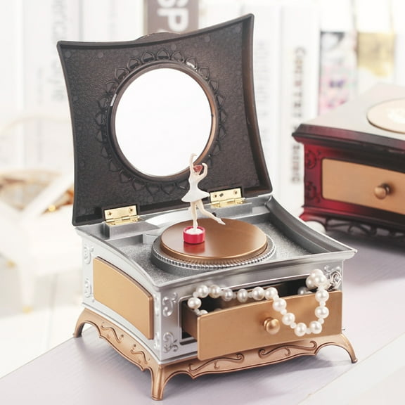 Ludlz Makeup Mirror Drawer Dancing Ballerina Girl Music Box Kids Musical Toy Gift Jewelry Box for Girls - Music Box with Pullout Drawer and Charm Bracelet