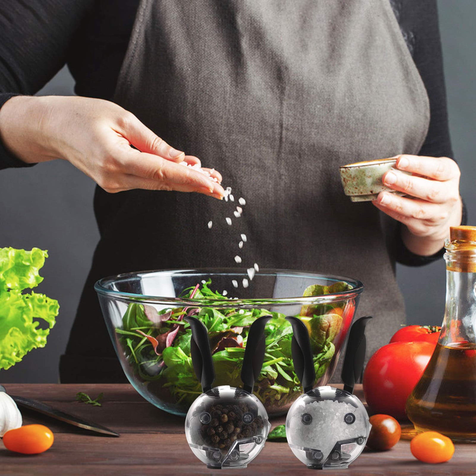 Ludlz Manual Mini Salt Pepper Mill Portable Rabbit Ears Ceramic Core Ball Grinder