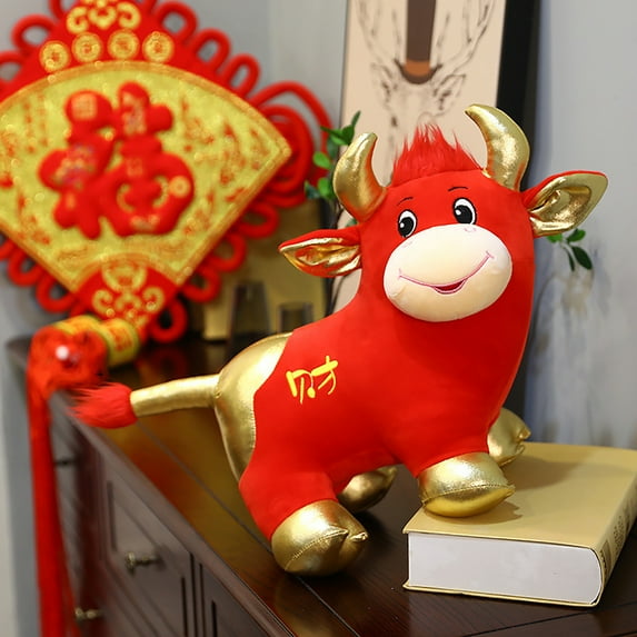 Ludlz Mascot Lucky Cow Ox Cattle Soft Plush Doll Toy Chinese New Year Party Decor Gift