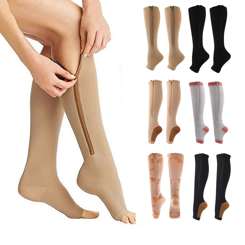 Ludlz Unisex Zipper Compression Socks, Open Toe, Calf Leg Support ...