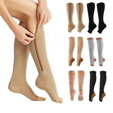 Ludlz Men & Women Zipper Compression Socks, Open Toe Compression Socks Calf Leg Support Unisex Prevent Varicose